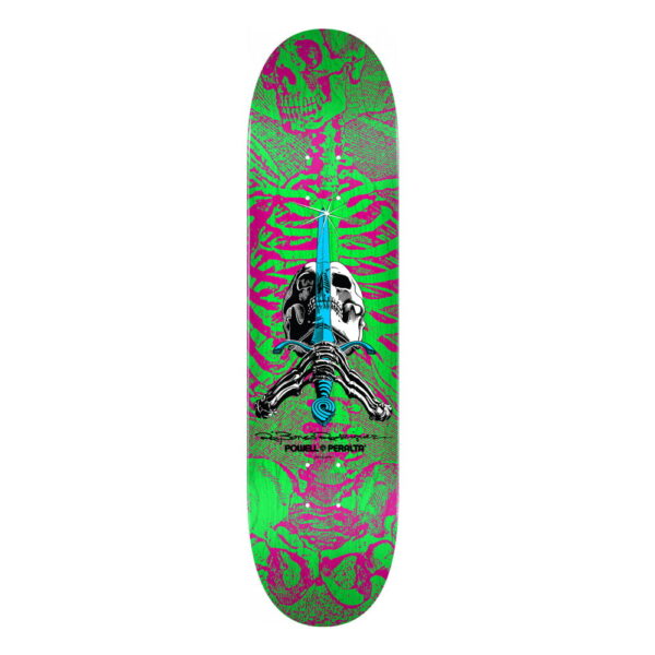 Powell Peralta Skull and Sword Skateboard Deck 8 Pink Green Shape 247