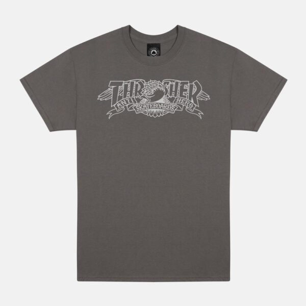 Thrasher x Anti Hero Mag Banner Charcoal Tee