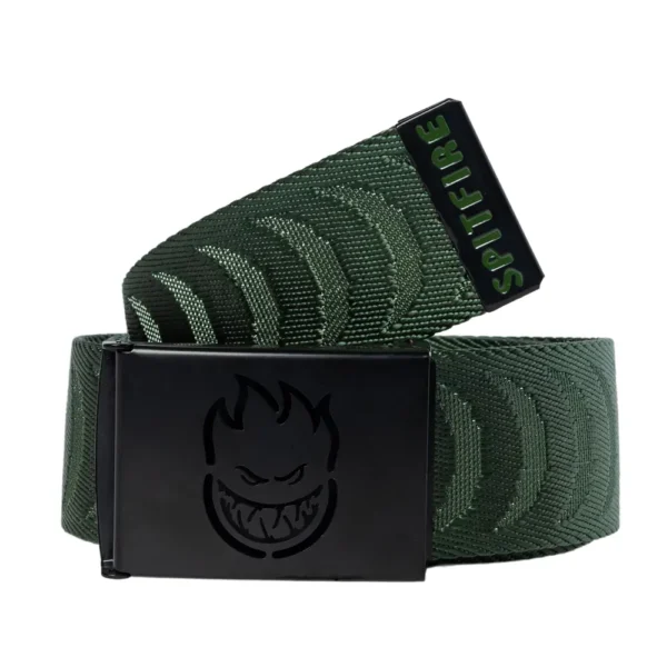 Spitfire Bighead Cut Out Crescent Jaquard Olive Web Belt